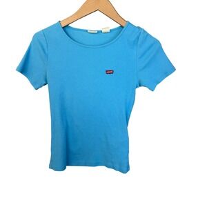 Levi's Baby Tee Ribbed Blue Short Sleeve‎ Small S Casual Top Women